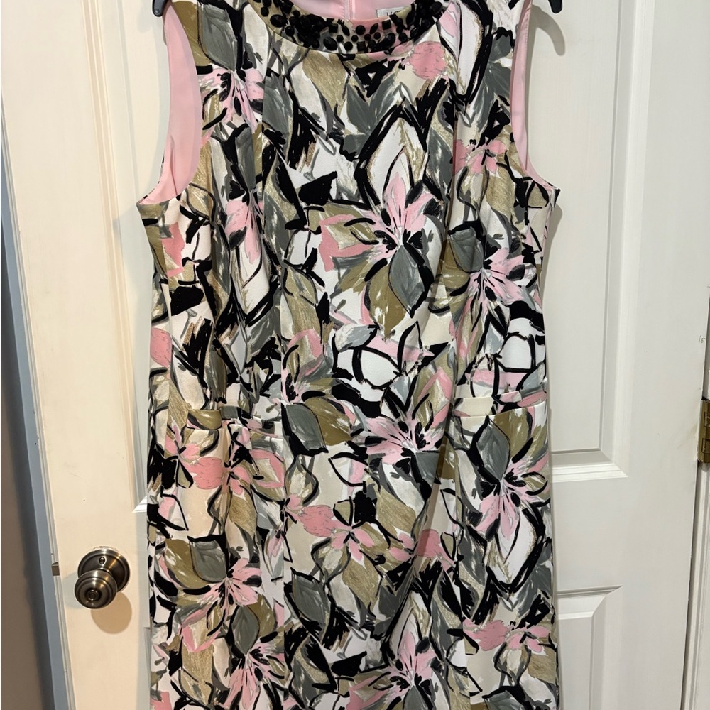 Floral Sleeveless Dress - Pink, Green, Black